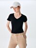 V-neck Basic Short Arm Regular Black T-shirt