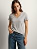 V-neck Basic Short Arm Regular Grey T-shirt