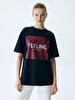 Oversized Leopard Pattern With Print Navy T-shirt