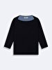 Striped Print Long Sleeve Navy Sweatshirt