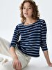 Striped Print Long Sleeve Navy Sweatshirt