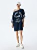 Print Wide Collar Navy Dress