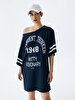 Print Wide Collar Navy Dress