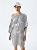 Print Wide Collar Grey Dress