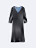 Striped Print V-neck Navy Dress