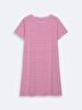 Crew Neck Striped Print Pink Dress