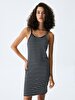 Striped Print Spaghetti Strap Dark Blue Dress