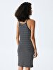 Striped Print Spaghetti Strap Dark Blue Dress