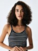 Striped Print Spaghetti Strap Dark Blue Dress