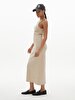 Striped Print Halter Collar Brown Dress