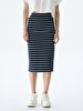 Striped Print Midi Navy Skirt