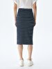 Striped Print Midi Navy Skirt