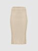 Ribbed Split Beige Skirt
