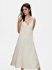 Linen Relaxed Spaghetti Strap Beige Dress