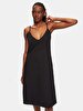 Linen Relaxed Spaghetti Strap Black Dress