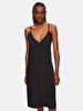 Linen Relaxed Spaghetti Strap Black Dress