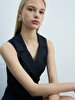 Basic Buttoned Pompom Long Navy Dress