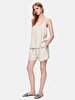 Striped Print Mini Woven Beige Shorts