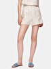 Striped Print Mini Woven Beige Shorts
