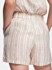 Striped Print Mini Woven Beige Shorts