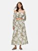 Flower Print Midi Linen Look Skirt