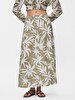 Flower Print Midi Linen Look Skirt
