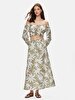 Flower Print Midi Linen Look Skirt