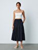 Flower Print Midi Navy Skirt