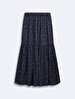 Flower Print Midi Navy Skirt