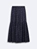 Flower Print Midi Navy Skirt
