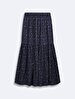 Flower Print Midi Navy Skirt