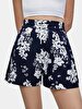 Flower Print Pattern Pompom Navy Shorts