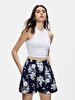 Flower Print Pattern Pompom Navy Shorts
