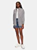 Pompom Striped Print Relaxed Long Sleeve Dark Grey Shirt