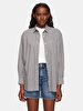 Pompom Striped Print Relaxed Long Sleeve Dark Grey Shirt