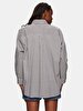 Pompom Striped Print Relaxed Long Sleeve Dark Grey Shirt