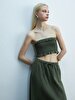 Basic Crop Spaghetti Strap Green Blouse