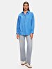 Pompom Striped Print Relaxed Long Sleeve Blue Shirt