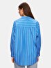 Pompom Striped Print Relaxed Long Sleeve Blue Shirt