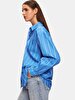 Pompom Striped Print Relaxed Long Sleeve Blue Shirt