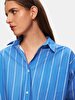 Pompom Striped Print Relaxed Long Sleeve Blue Shirt