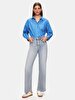 Pompom Striped Print Relaxed Long Sleeve Blue Shirt