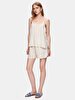 Spaghetti Strap Linen Look Striped Print Comfortable Cut Beige Blouse