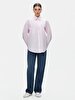 Pompom Striped Print Crop Long Sleeve Pink Shirt