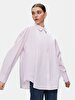 Pompom Striped Print Crop Long Sleeve Pink Shirt