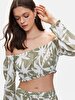 Flower Print Crop Long Sleeve Blouse