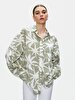 Linen Look Flower Print Pattern Shirt