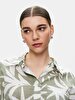 Linen Look Flower Print Pattern Shirt