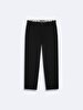 Düz Paça Linen Look Black Trousers