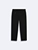 Düz Paça Linen Look Black Trousers